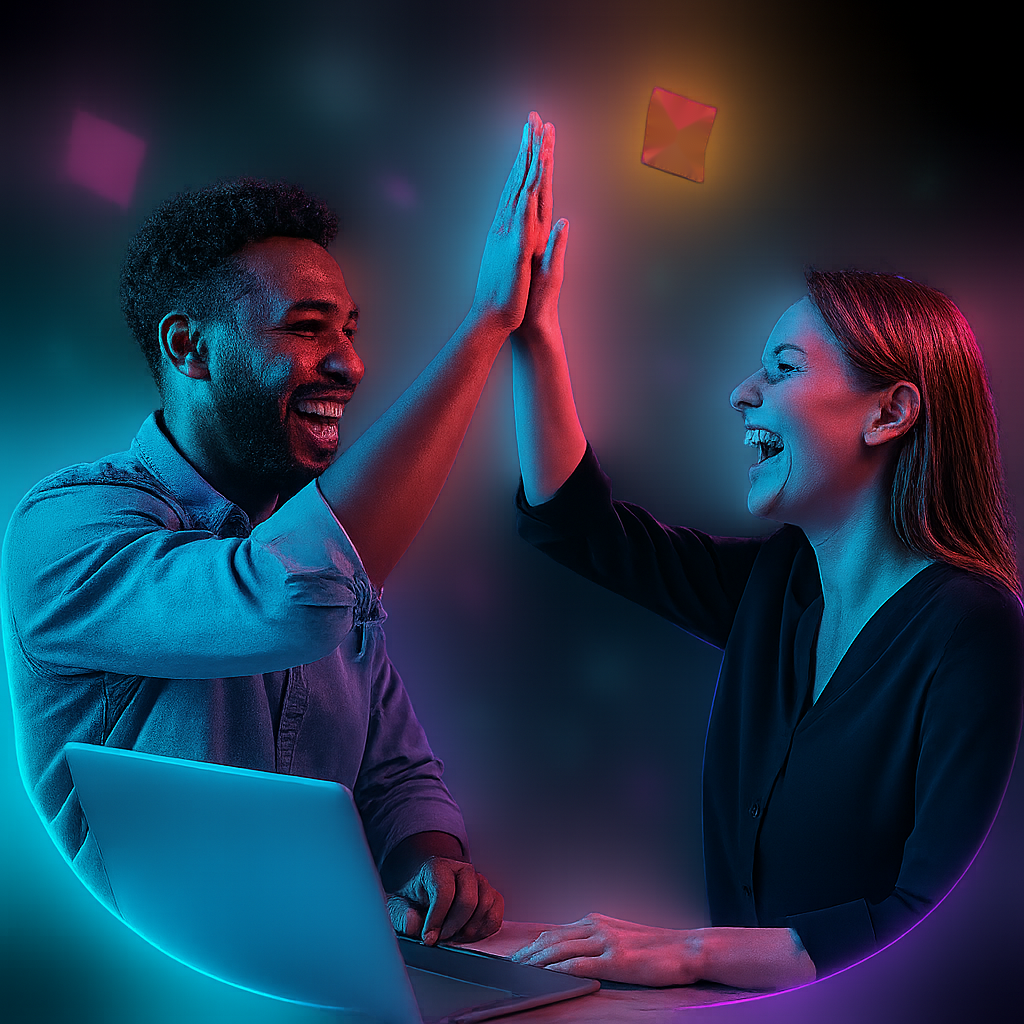 Team excited at launch — representing momentum and growth