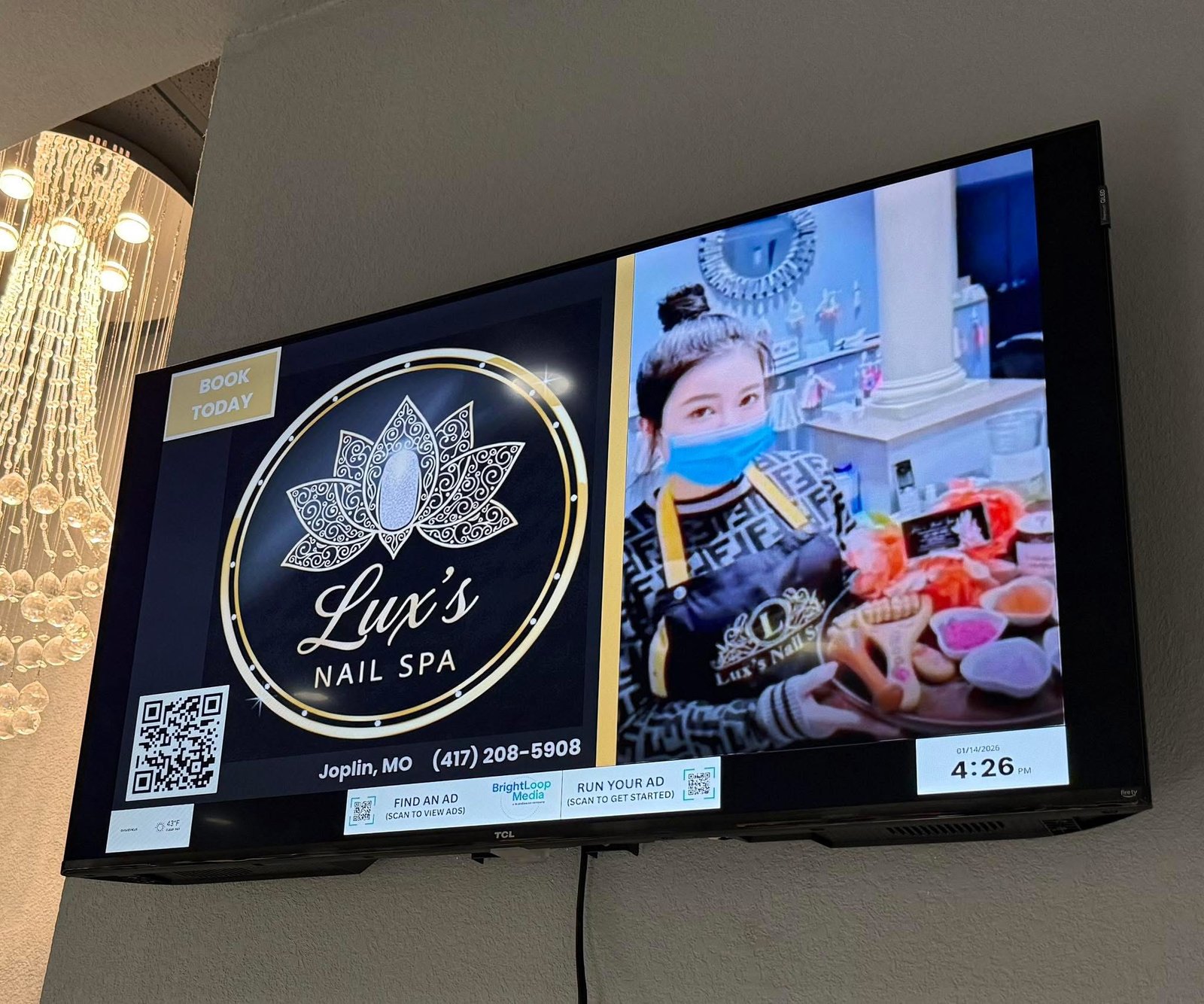 BrightLoop Media screen inside a local nail salon