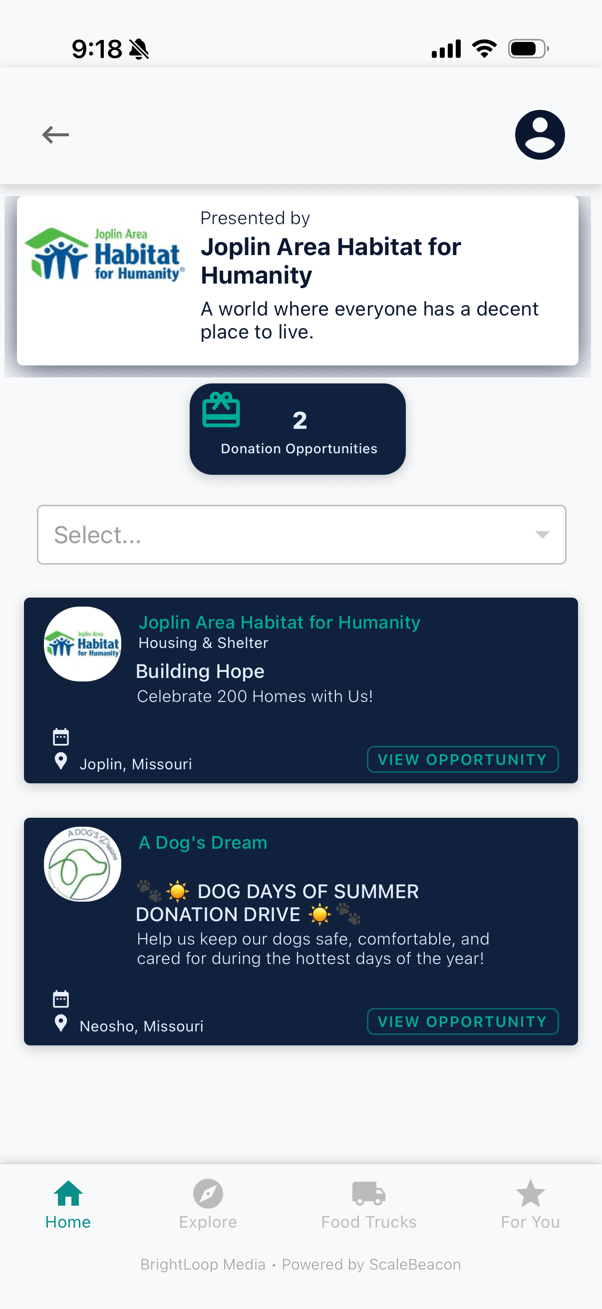 Donation opportunities inside BrightLoop Local